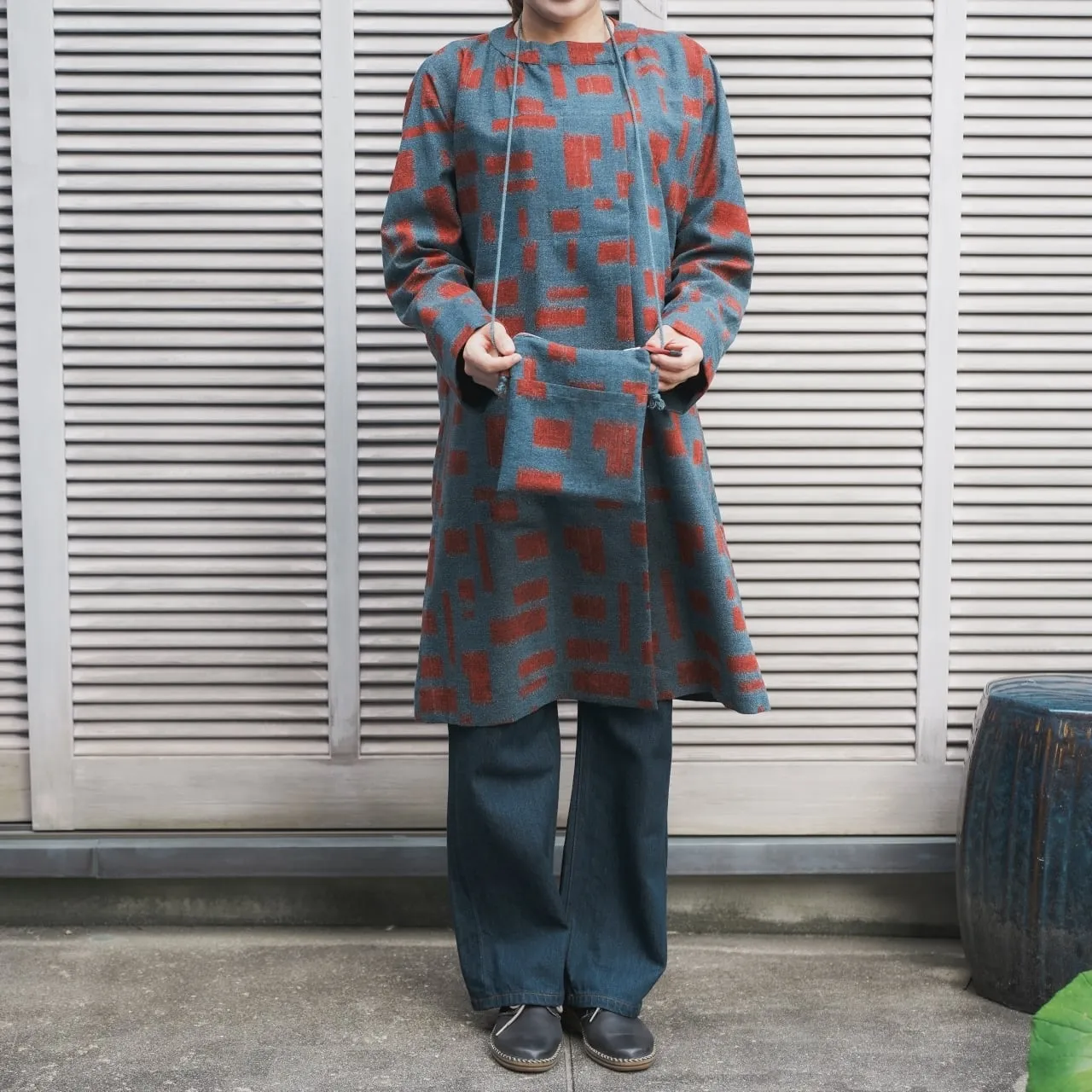 紬の着物からバンドカラーコート - 画像 (4)