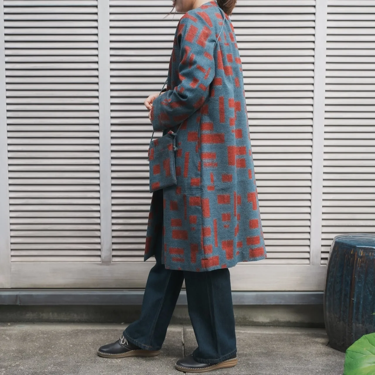 紬の着物からバンドカラーコート - 画像 (2)