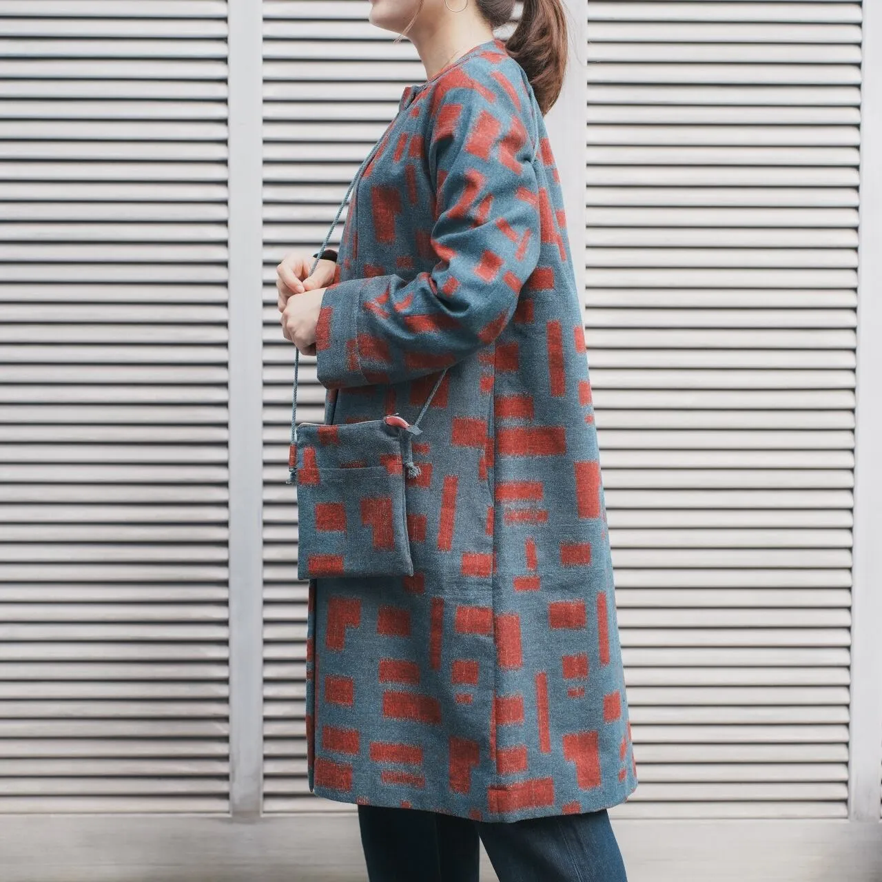 紬の着物からバンドカラーコート - 画像 (5)