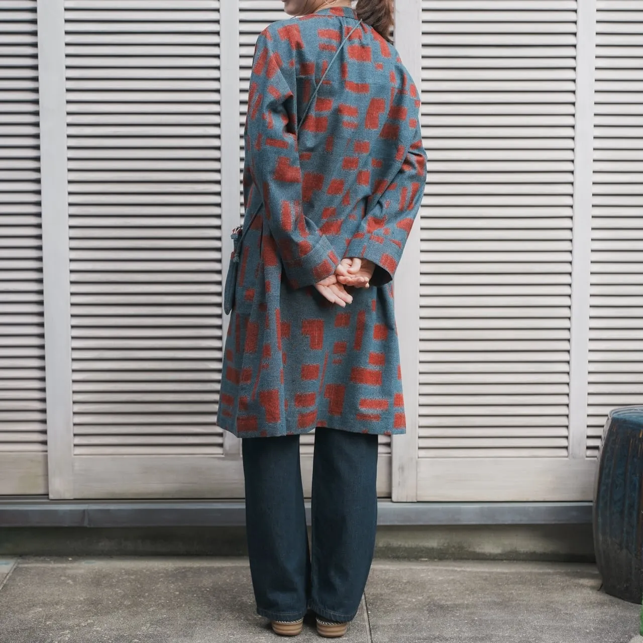 紬の着物からバンドカラーコート - 画像 (3)